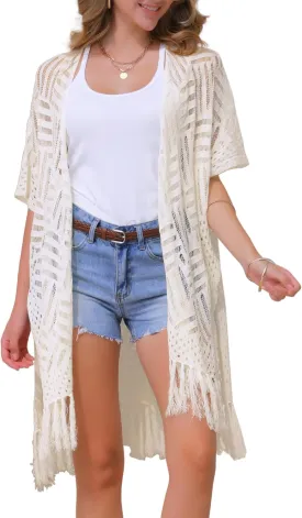 Allegra K Women's Summer Crochet Cardigan Short Sleeve Open Front Lightweight Boho Cover Up Cardigans