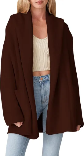 Cakulo Womens Long Hooded Cardigan Sweaters Oversized Fall Cardigans 2025 Open Front Knit Sweater Coats Pockets