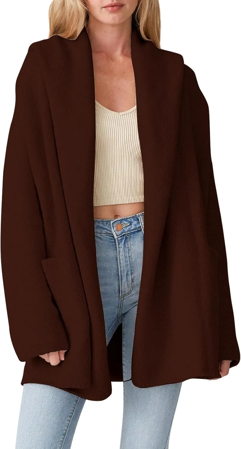 Cakulo Womens Long Hooded Cardigan Sweaters Oversized Fall Cardigans 2025 Open Front Knit Sweater Coats Pockets
