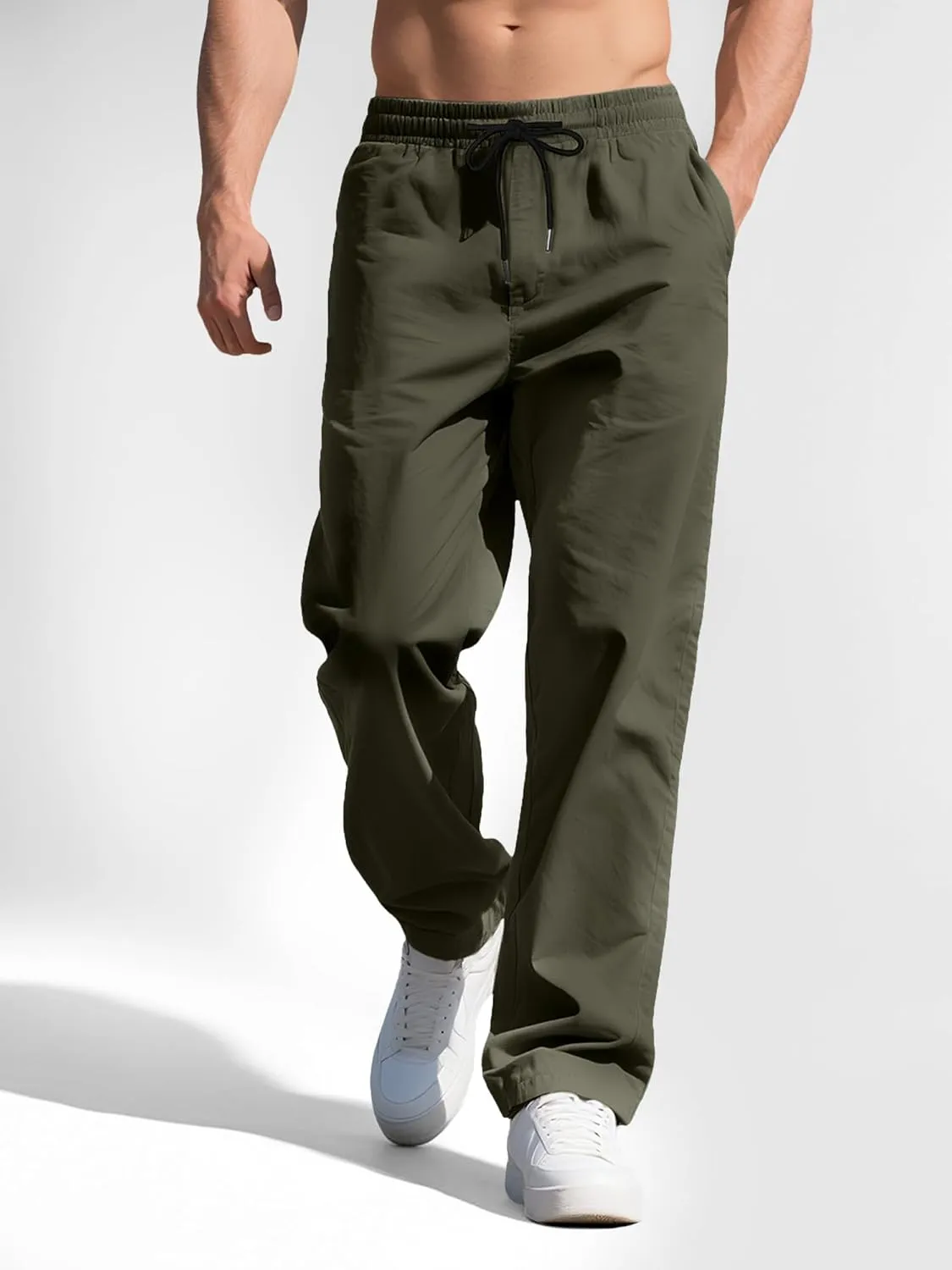 Comdecevis Mens Casual Pants Drawstring Joggers Sweatpants with Pockets Loose Fit Cargo Pants