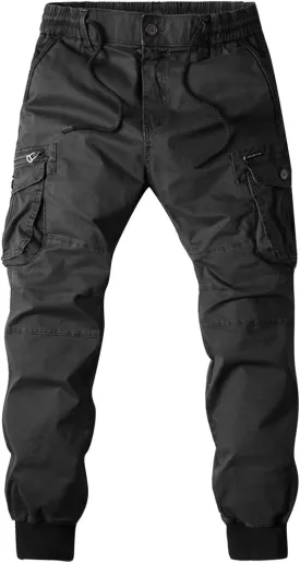 CRNTCEM Mens Cuffed Cargo Pants Twill Cotton Straight Hiking Work Pants Stretch Chino Casual Workout Military Combat Trousers