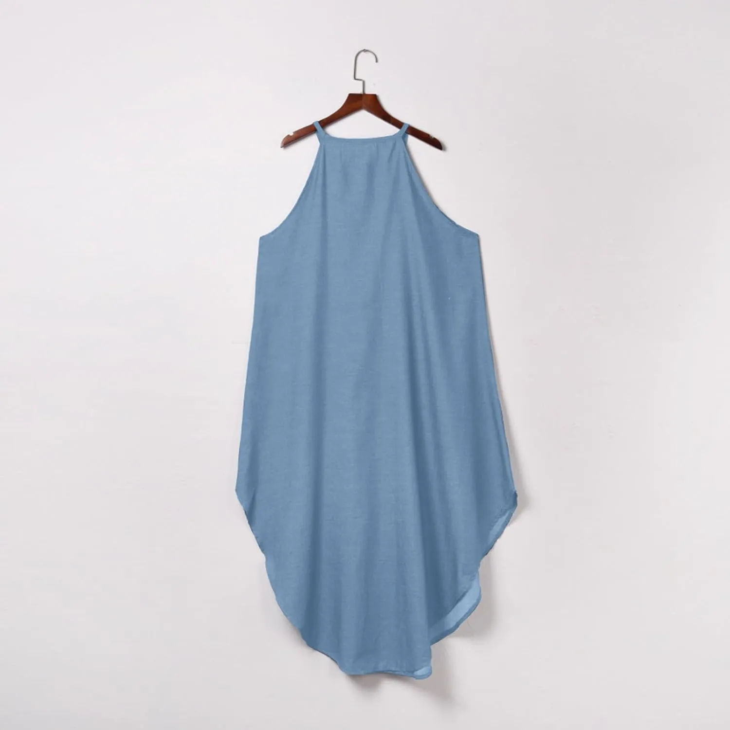 Denim Dresses for Women 2025 Summer Split Hem Beach Vacation Long Sundress Casual Loose Fit Sleeveless Crewneck Dress