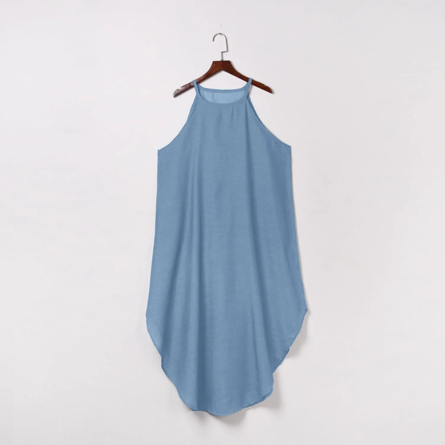 Denim Dresses for Women 2025 Summer Split Hem Beach Vacation Long Sundress Casual Loose Fit Sleeveless Crewneck Dress