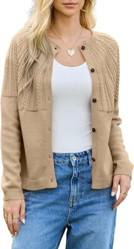 Dokotoo Cardigan Sweaters for Women 2024 Fall Outfits Long Sleeve Crochet Knit Sweaters