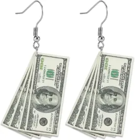 Dollar Sign Earrings Funny Lightweight Acrylic Retro 100 Dollar Bill Money Luck Symbol 2D Simulated Paper Cash Dangle Drop Statement Earrings Jelwery Gifts for Women