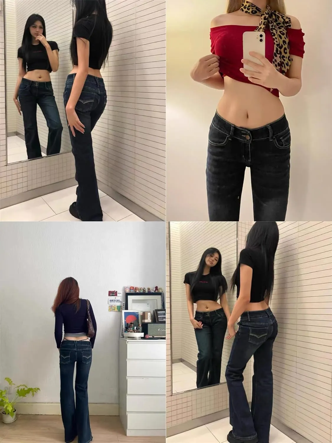 EMMIOL Women Bell Bottom Jeans Mid-Low Waist Stretch Flare Jeans Boyfriends Pants Y2K 90s Denim Pants