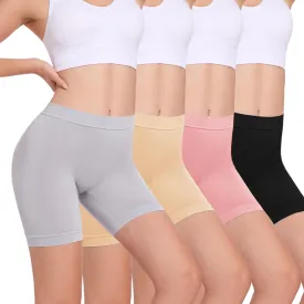 HBselect Cotton Boxer Shorts Underwear Boy Shorts Panties Anti Chafing Yoga Bike Shorts 4 Pack (Regular & Plus Size)
