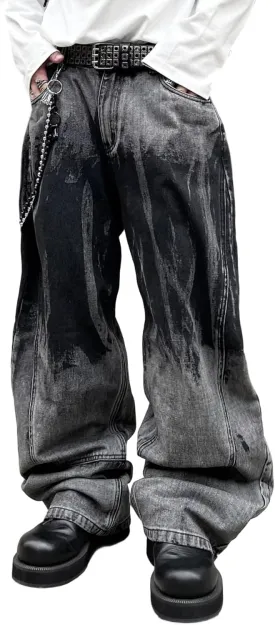 Hip Hop Baggy Jeans for Men Stylish Wide Leg Skater Jeans Loose Fit Denim Pants Streetwear