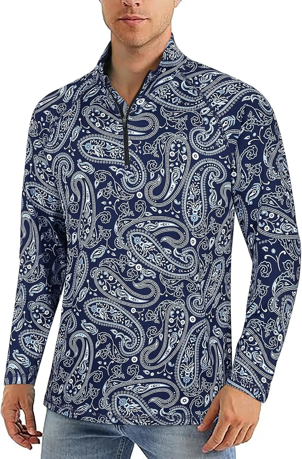 Koscacy Men's Long Sleeve Golf Tennis Polo Shirts Half Zip UPF50  Dry Fit Workout Tops Athletic Shirt
