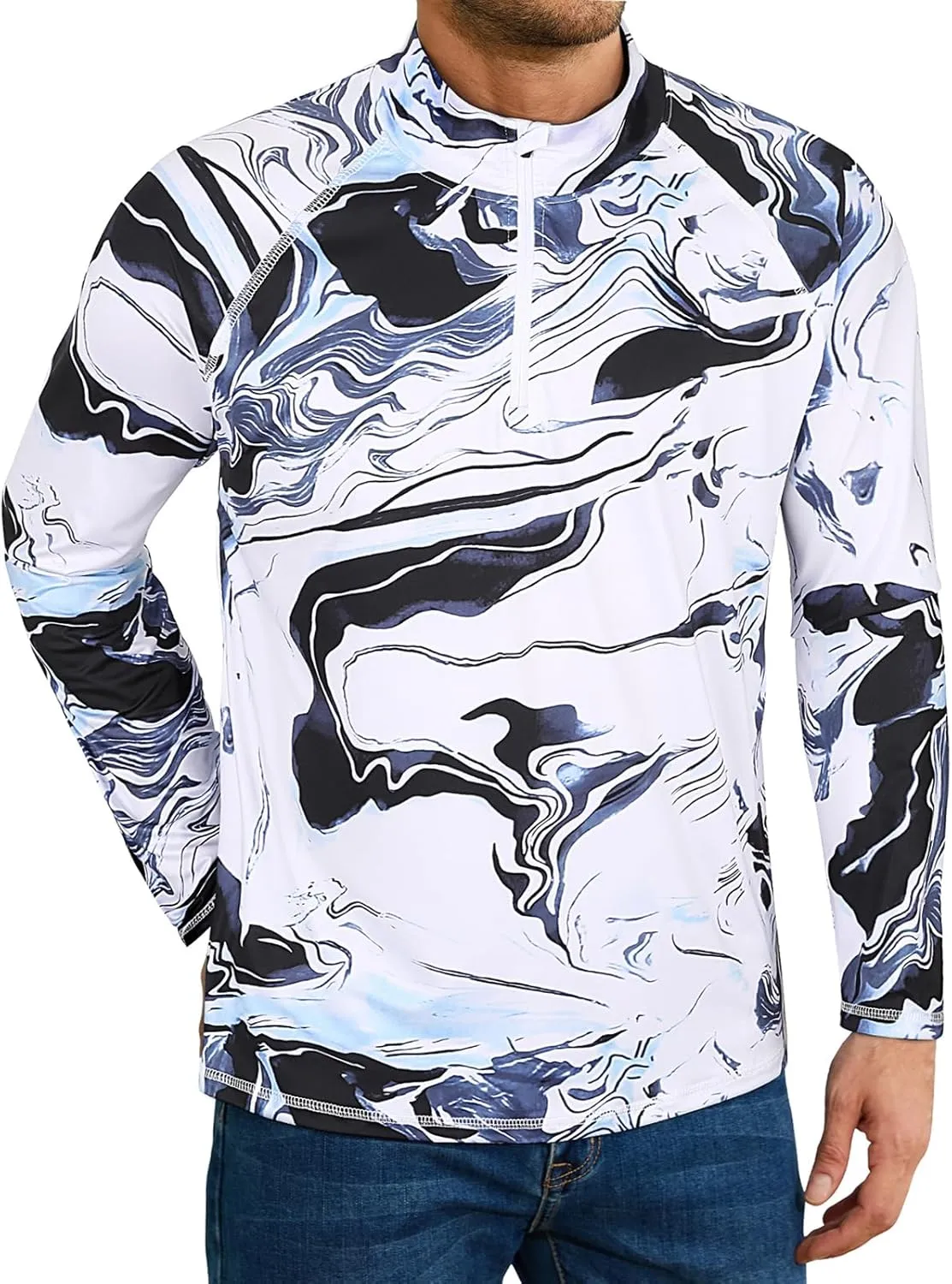 Koscacy Men's Long Sleeve Golf Tennis Polo Shirts Half Zip UPF50  Dry Fit Workout Tops Athletic Shirt