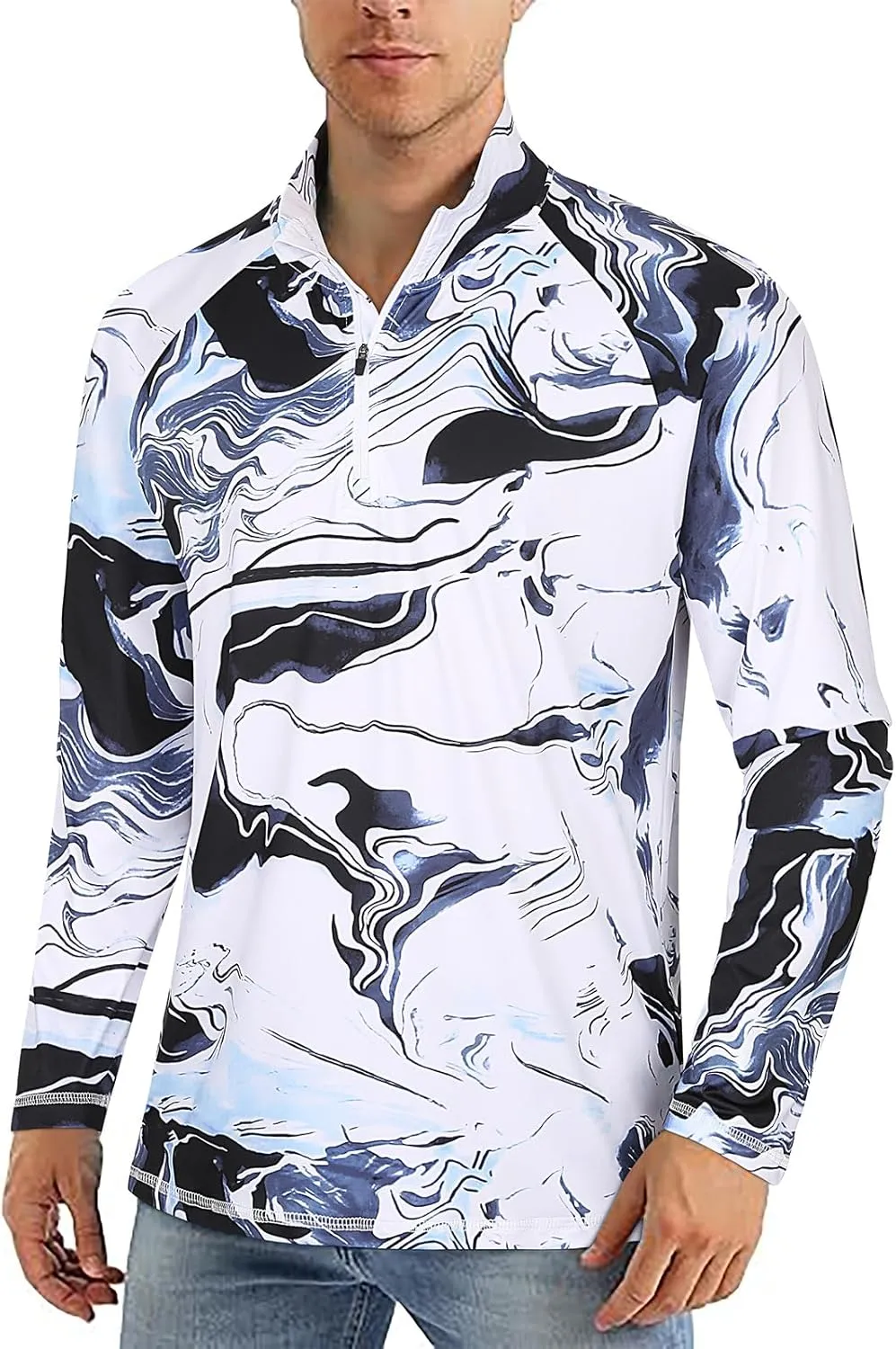 Koscacy Men's Long Sleeve Golf Tennis Polo Shirts Half Zip UPF50  Dry Fit Workout Tops Athletic Shirt