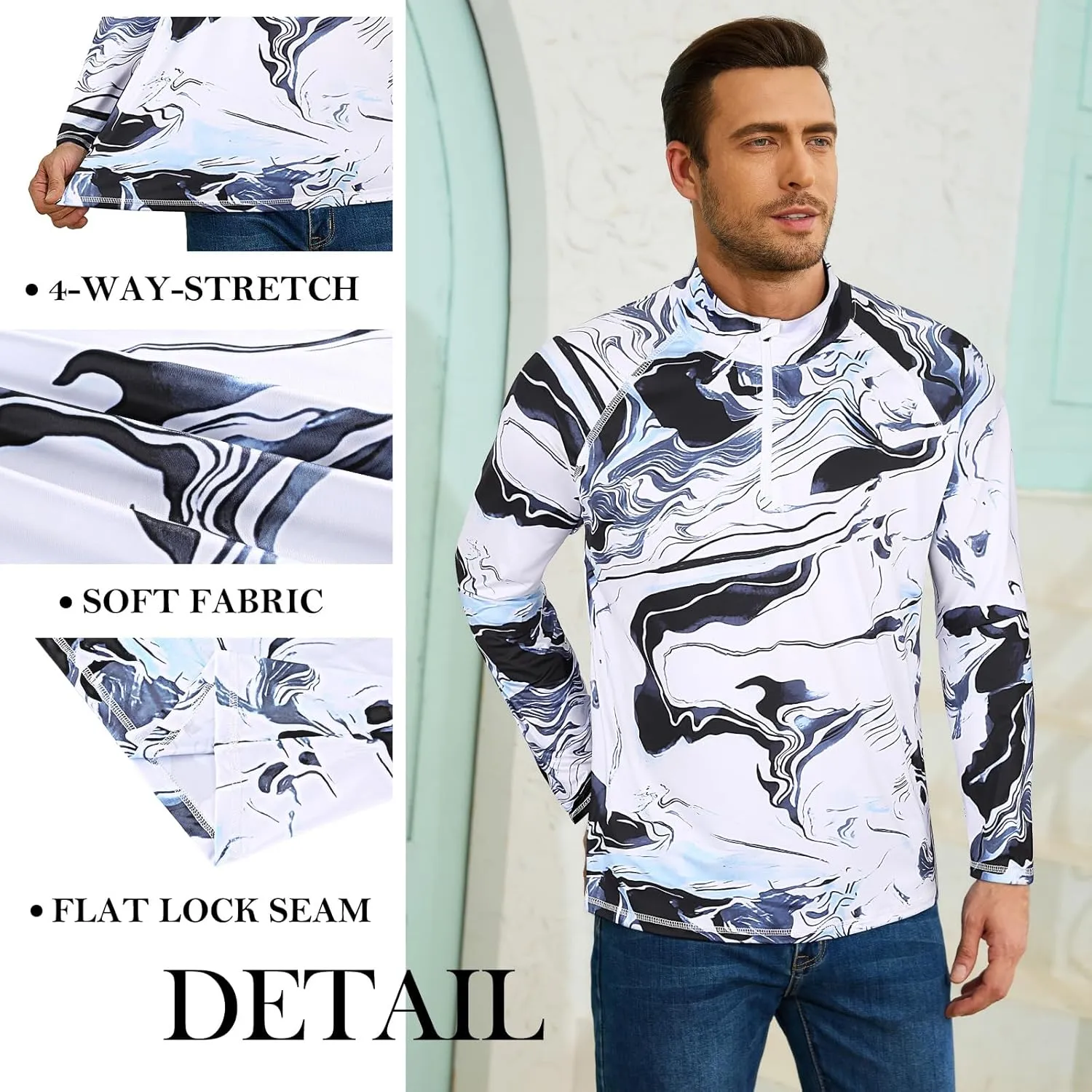 Koscacy Men's Long Sleeve Golf Tennis Polo Shirts Half Zip UPF50  Dry Fit Workout Tops Athletic Shirt