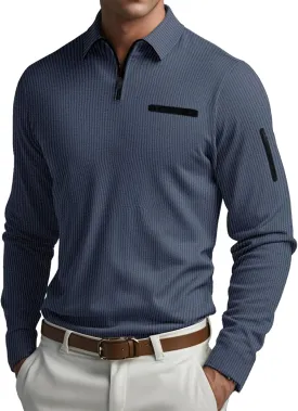 Men's Long Sleeve Polo Shirts Quarter Zip Up Pullover Slim Fit Casual Stylish Golf Collar Shirt for Men with Pocket