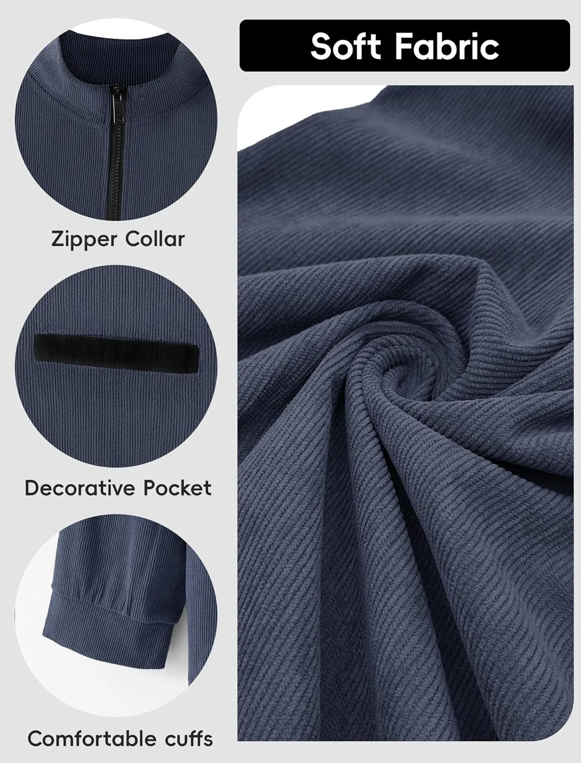 Men's Long Sleeve Polo Shirts Quarter Zip Up Pullover Slim Fit Casual Stylish Golf Collar Shirt for Men with Pocket