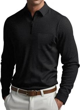 Men's Long Sleeve Polo Shirts Quarter Zip Up Pullover Slim Fit Casual Stylish Golf Collar Shirt for Men with Pocket