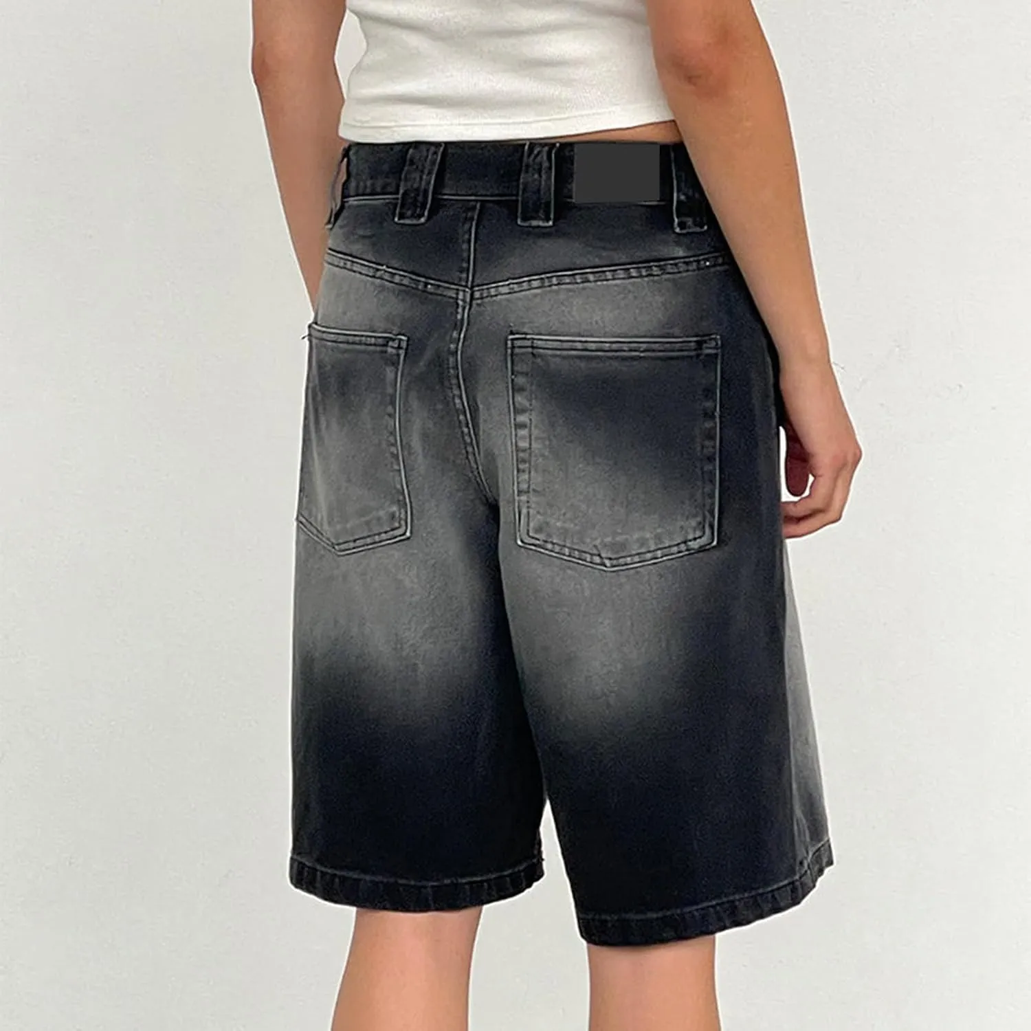 NUFIWI Women Y2k Boyfriend Denim Shorts Low Waist Wide Leg Bermuda Shorts Straight Leg Summer Jean Shorts Streetwear
