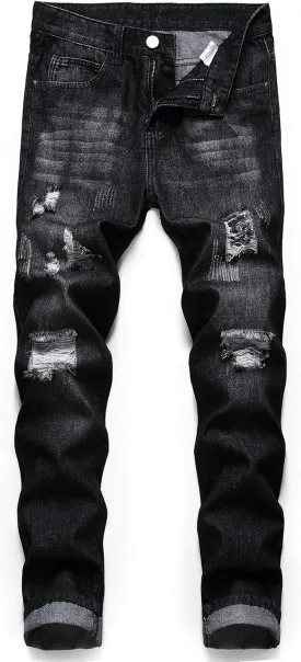 Ripped Jeans for Men Slim Denim Regular Fit Tapered Leg Distressed Destroyed Pants Mens Jeans with Hole