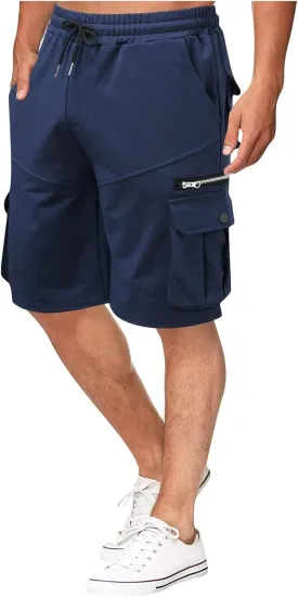 RTRDE Men's Shorts Summer Workwear Shorts Loose Casual Five-Point Pants Multi-Pocket Zipper Jogging Shorts, M-4XL