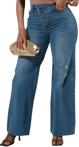 Skinny Bell Bottom Jeans for Women High Waisted Elastic Ripped Hole Flare Jeans Classic Denim Pants