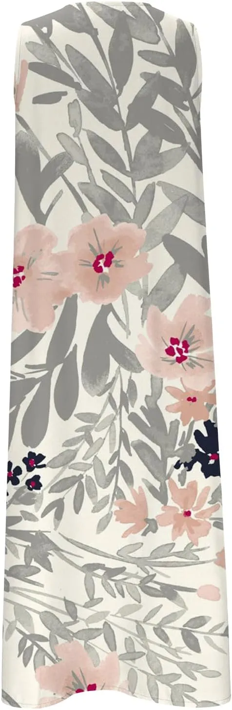 SMIDOW Womens Summer Casual Dress Fashion Floral Printed Elegant Sleeveless V-Neck Long Dress with Pockets