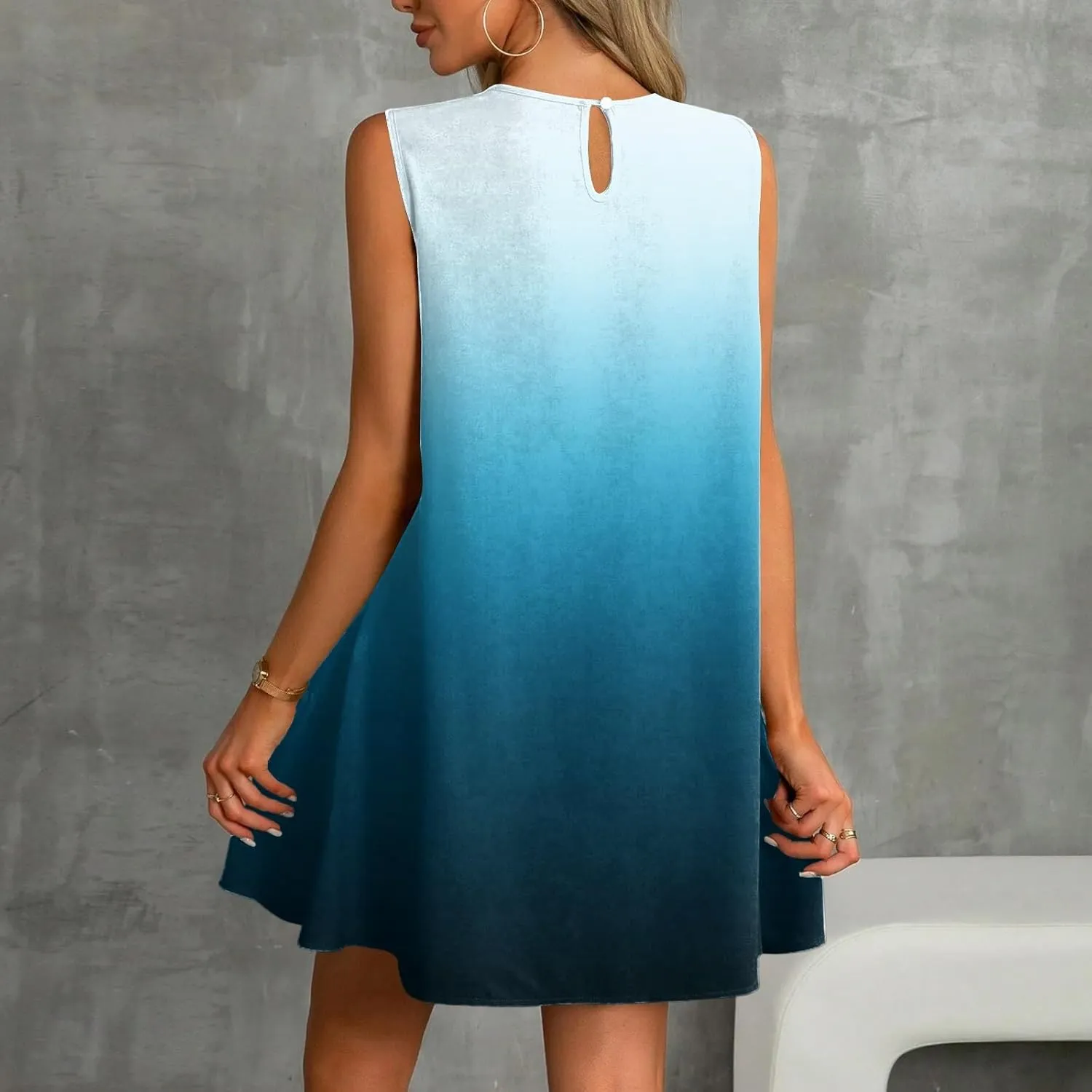 Summer Dresses for Women 2025 Beach Vacation Spring Clothes Sleeveless Round Neck Casual Sun Dress