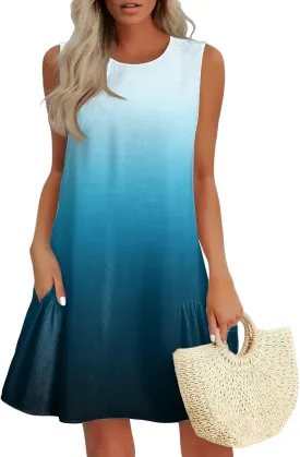 Summer Dresses for Women 2025 Beach Vacation Spring Clothes Sleeveless Round Neck Casual Sun Dress