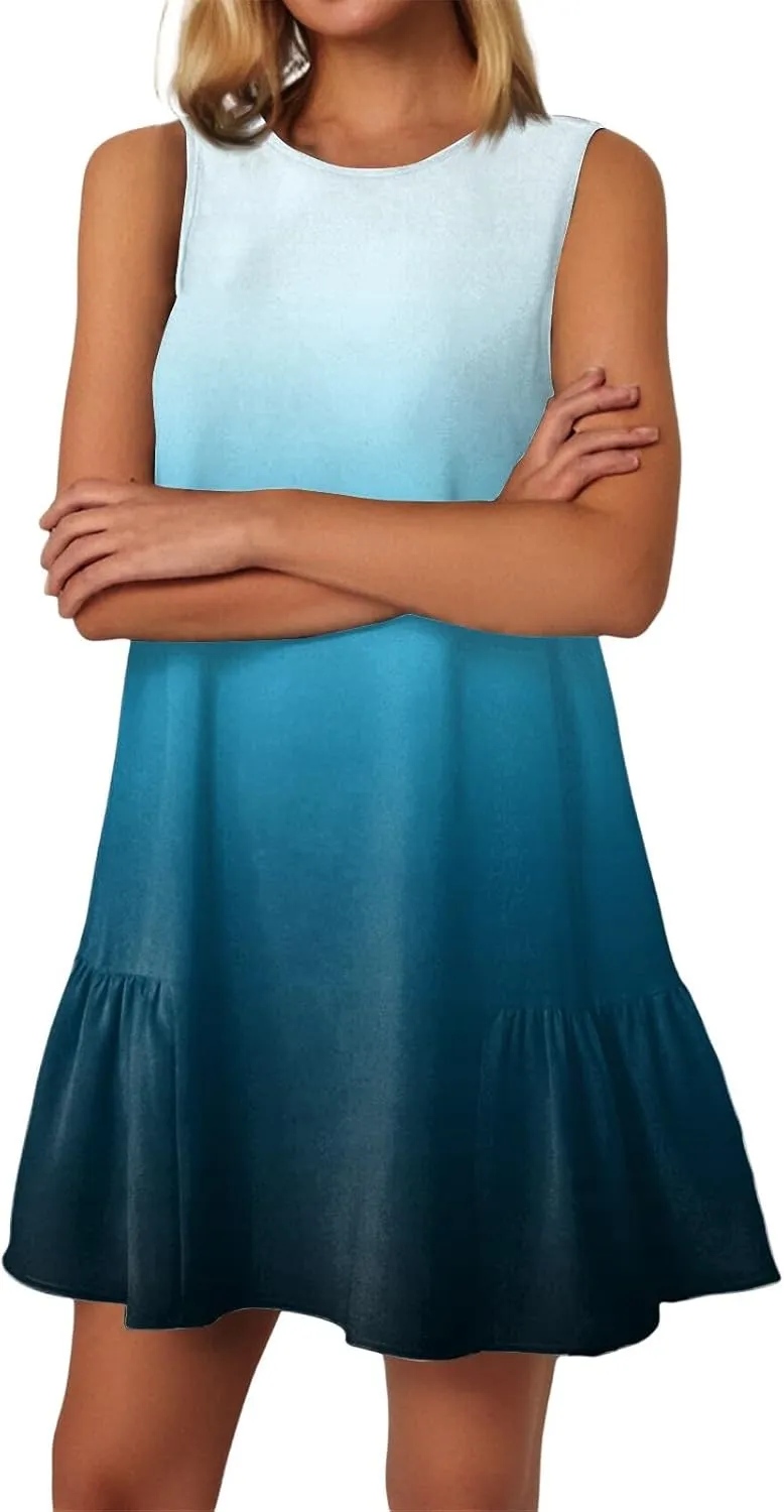 Summer Dresses for Women 2025 Beach Vacation Spring Clothes Sleeveless Round Neck Casual Sun Dress