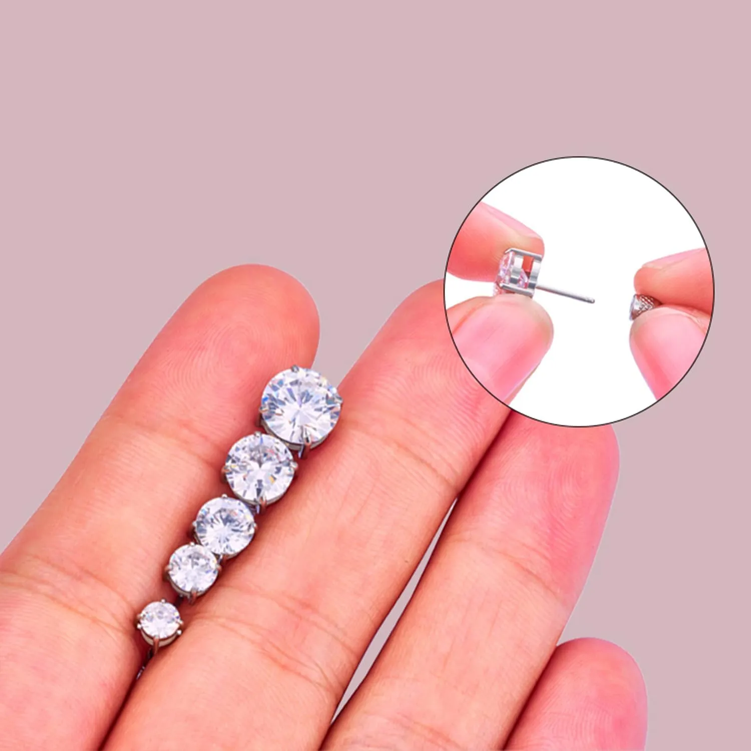 Surgical Stainless Steel Stud Earrings Push-in Threadless Flat Back Stud Earrings Hypoallergenic Cubic Zirconia Earrings Studs Set Multi-Pack, CZ Studs Earrings Trendy Cartilage Stud Earrings 3-8mm for Women Men