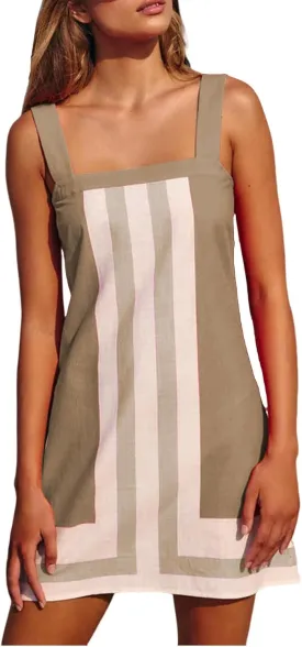 Vacation Dresses for Women 2025 Striped Mini Dresses Square Neck Strap Sleeveless Dress Color Block Cover Up Dress