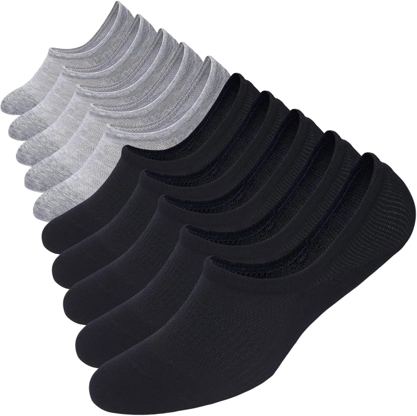 WANDER No Show Socks 10 Pairs Cotton Non Slip Low Cut Invisible Loafer Socks Men&Women Boat Liner 6-8/9-11/12-14