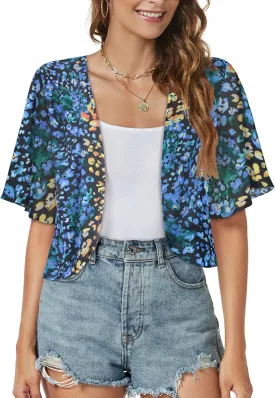 Women Shrug Chiffon Cardigans Open Front Short Sleeve Bolero for Evening Dressy