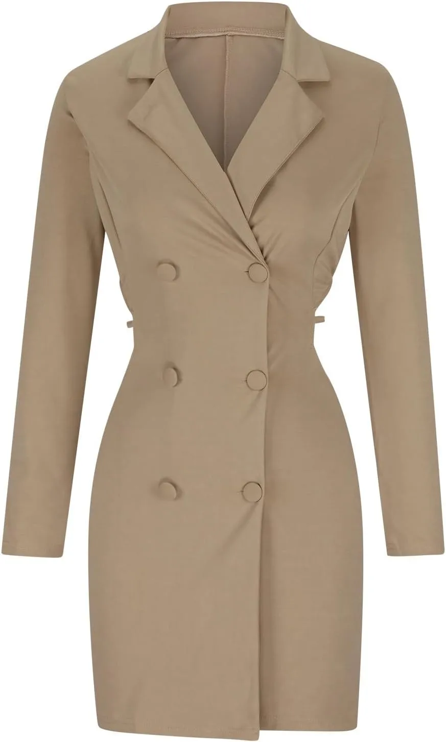 Women's Blazer Dress Sexy Deep V Neck Long Sleeve Bodycon Mini Dresses Cut Out Elegant Party Outfits Clubwear