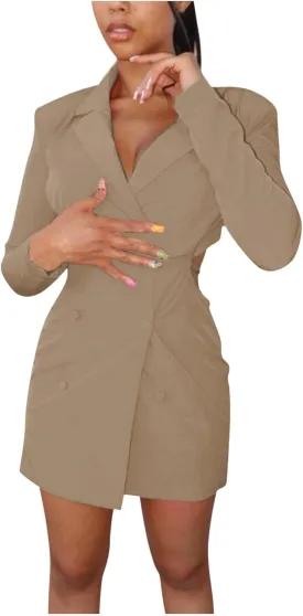 Women's Blazer Dress Sexy Deep V Neck Long Sleeve Bodycon Mini Dresses Cut Out Elegant Party Outfits Clubwear