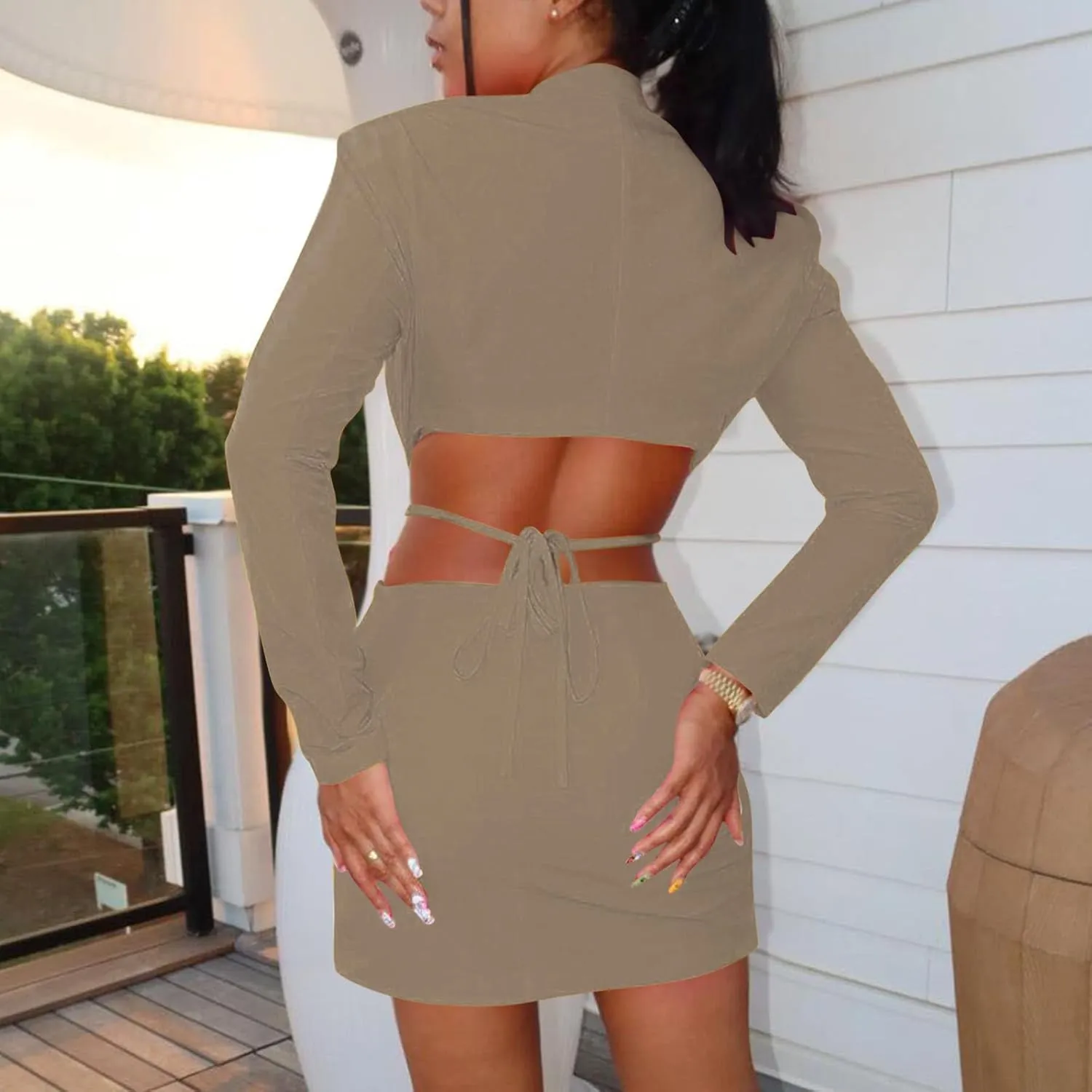 Women's Blazer Dress Sexy Deep V Neck Long Sleeve Bodycon Mini Dresses Cut Out Elegant Party Outfits Clubwear