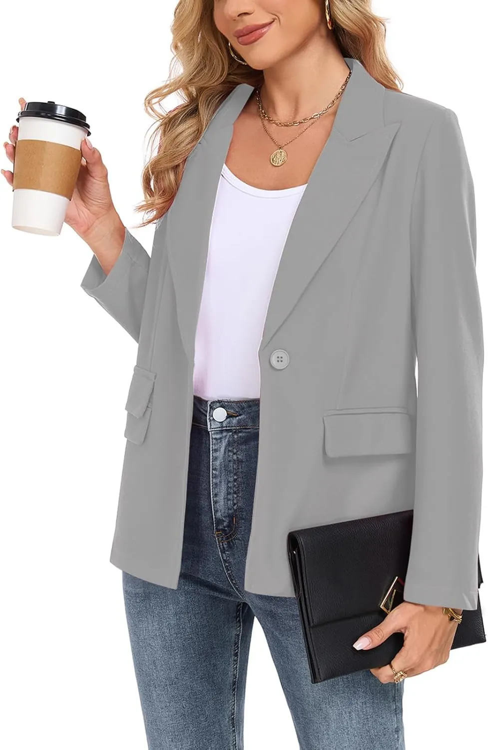 Womens Casual Blazer Long Sleeve Open Front Lapel Button Blazers Work Office Blazer Jacket with Pockets