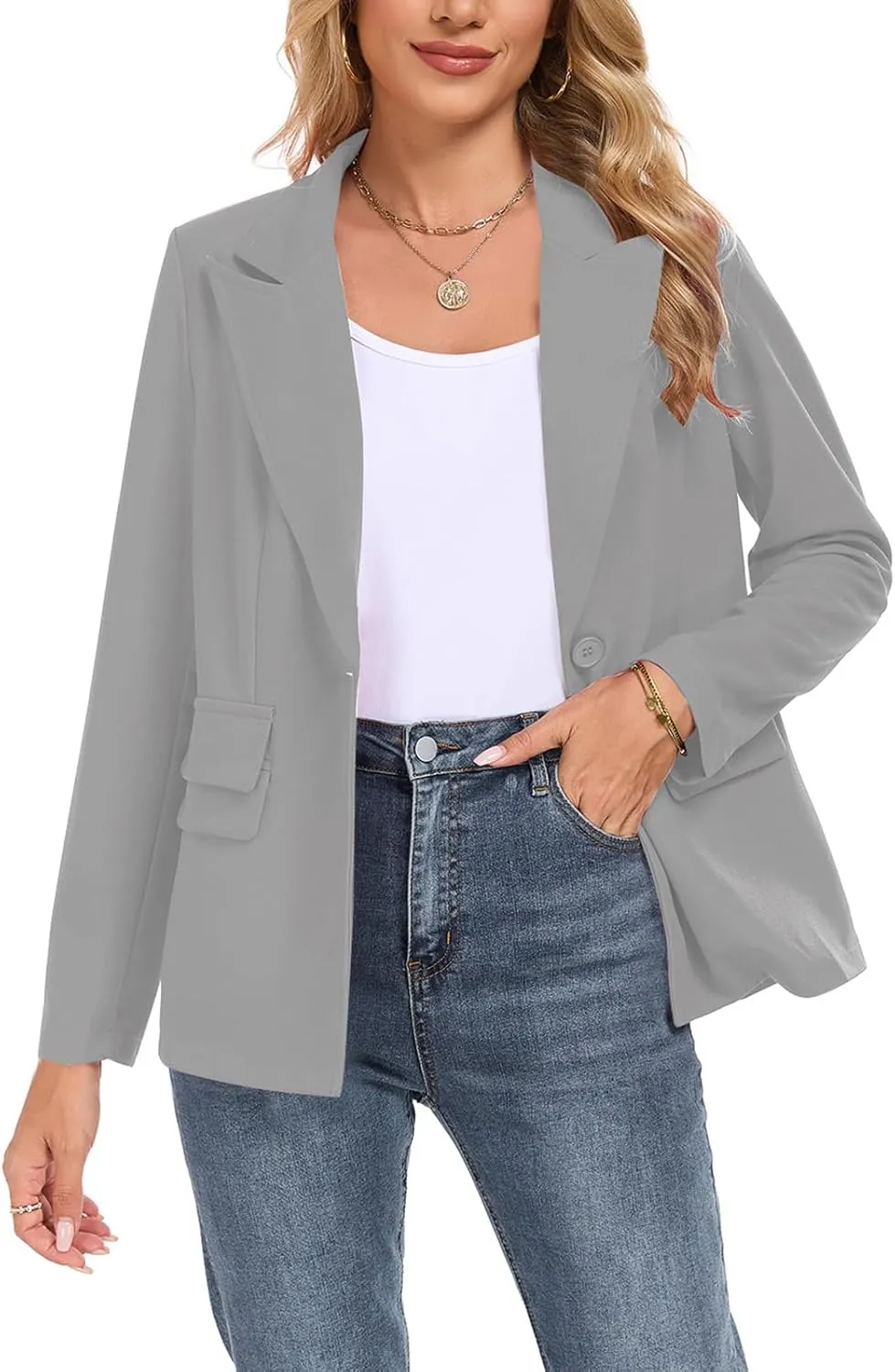 Womens Casual Blazer Long Sleeve Open Front Lapel Button Blazers Work Office Blazer Jacket with Pockets