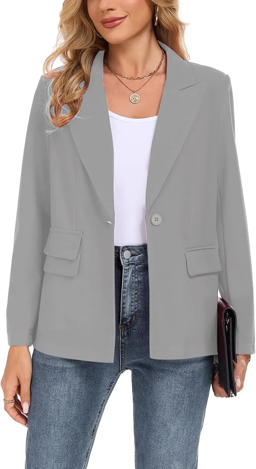 Womens Casual Blazer Long Sleeve Open Front Lapel Button Blazers Work Office Blazer Jacket with Pockets