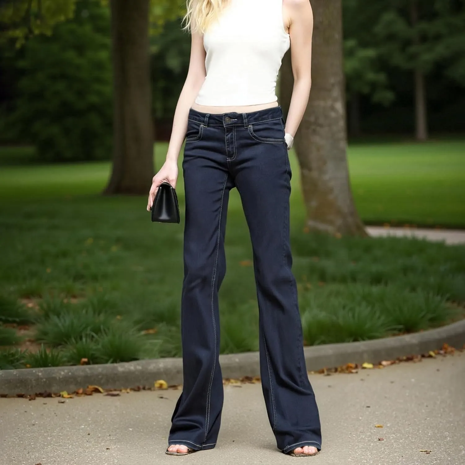 Women's Flare Bell Bottom Jeans Y2K Vintage Low Rise Stretch Bootcut Jeans Casual Wide Leg Denim Pants Streetwear