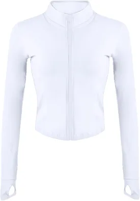 Women's Full Zip Lightweight Running Yoga Slim Fit Cropped Bbl Jacket Workout Sportwear With Thumb Holes