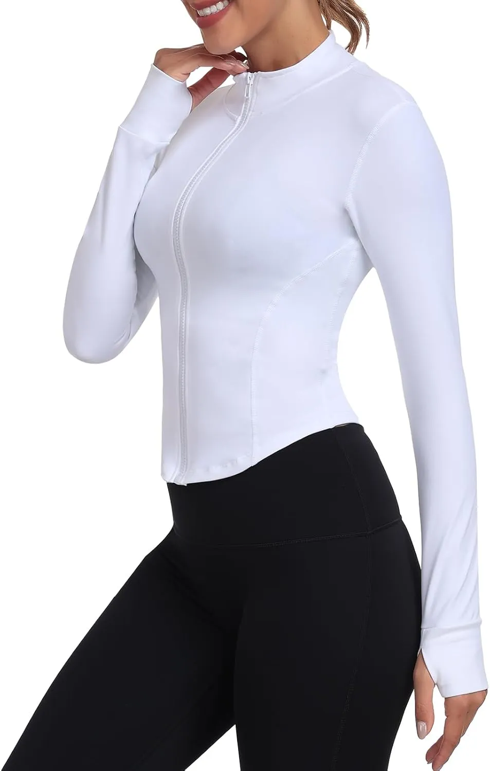 Women's Full Zip Lightweight Running Yoga Slim Fit Cropped Bbl Jacket Workout Sportwear With Thumb Holes