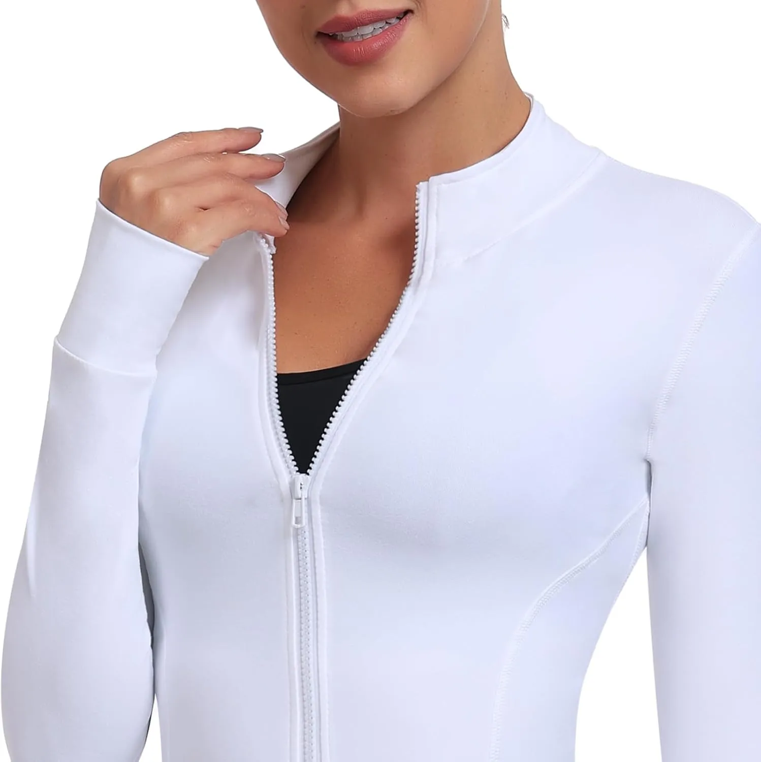 Women's Full Zip Lightweight Running Yoga Slim Fit Cropped Bbl Jacket Workout Sportwear With Thumb Holes