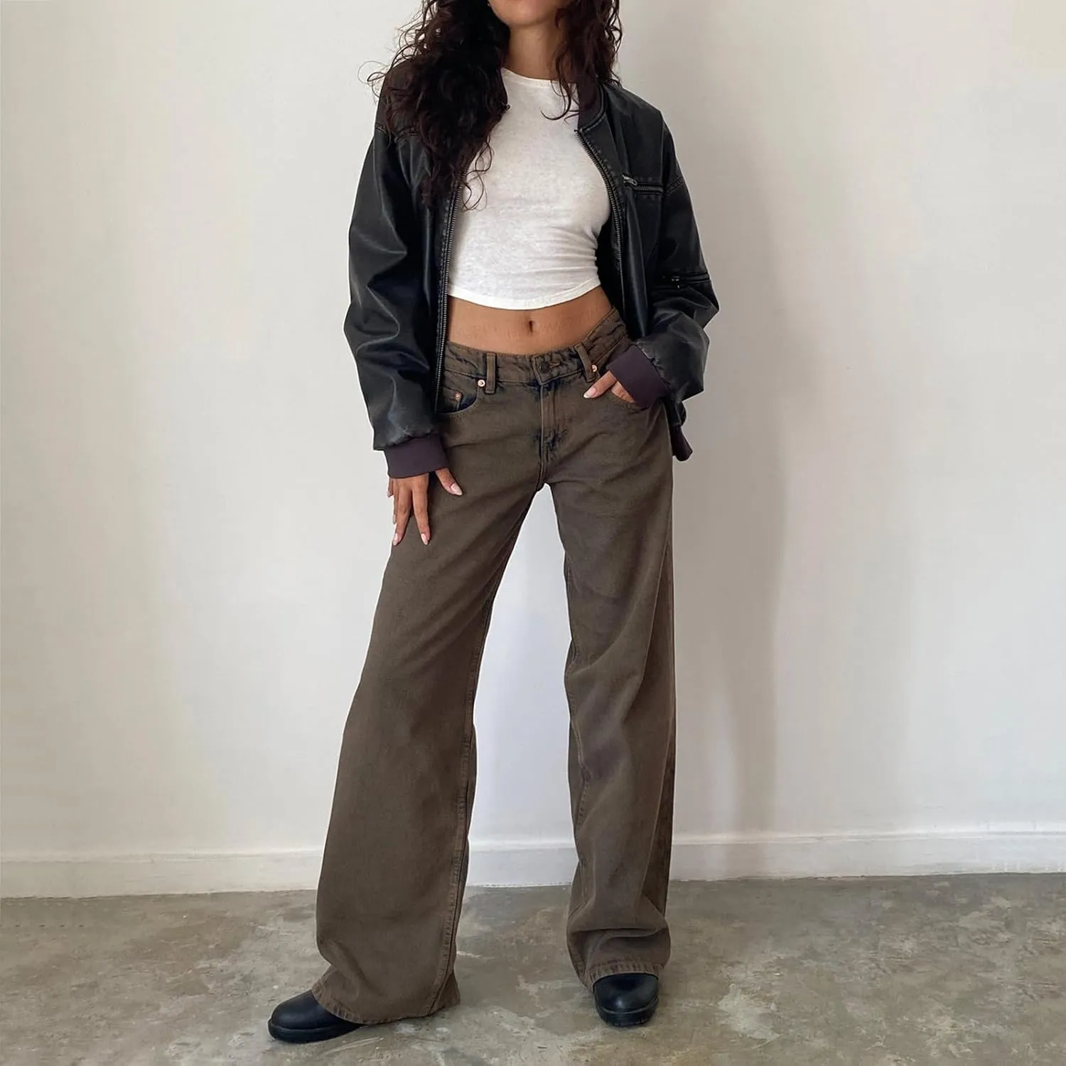 Womens Jeans High Waisted Straight Wide Leg Baggy Jeans Y2k Boyfriend Vintage Washed Loose Denim Pants Streetwear