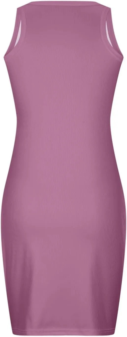 Women's Ribbed Knit Mini Dresses Sexy Bodycon Sleeveless Tank Dress Solid Crewneck Casual Tummy Control Dresses