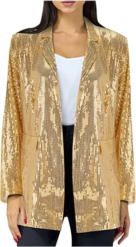 Women's Sequin Jackets Open Front Blazer Jacket Casual Long Sleeve Sparkly Cardigan Coat with Pocket 2024 Fashion