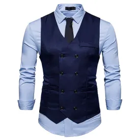 xiangtuibao Fashion Mens Double Breasted Blazer Casual Vest Sleeveless Suit Vest Male Plus Size Waistcoat Men Navy Blue Top for Men Slim Fit