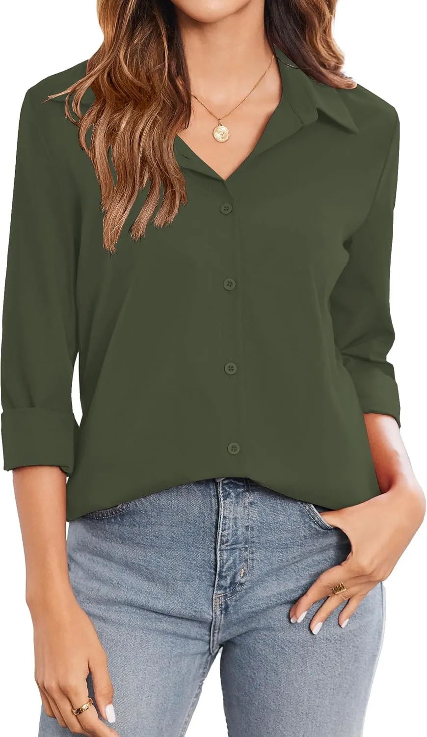 Zeagoo Womens Button Down Shirt Long Sleeve Classic-Fit Dress Shirts Solid Work Office Blouse
