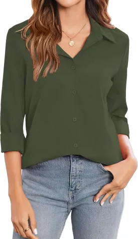Zeagoo Womens Button Down Shirt Long Sleeve Classic-Fit Dress Shirts Solid Work Office Blouse